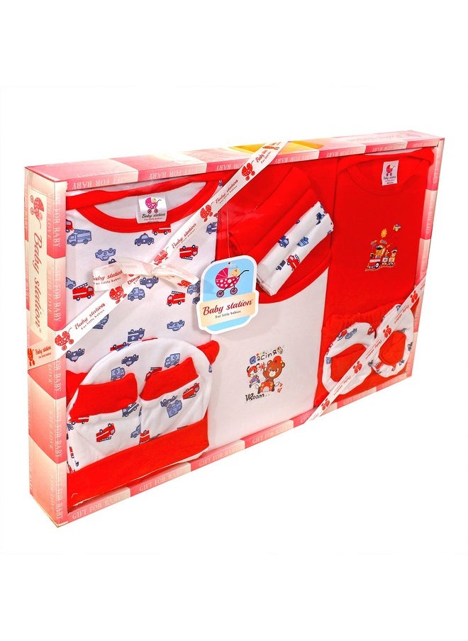 New Born Baby Gift Set Cotton Material For Baby Boy And Girls Ideal Baby Shower Gift 13 Pcs (Red)