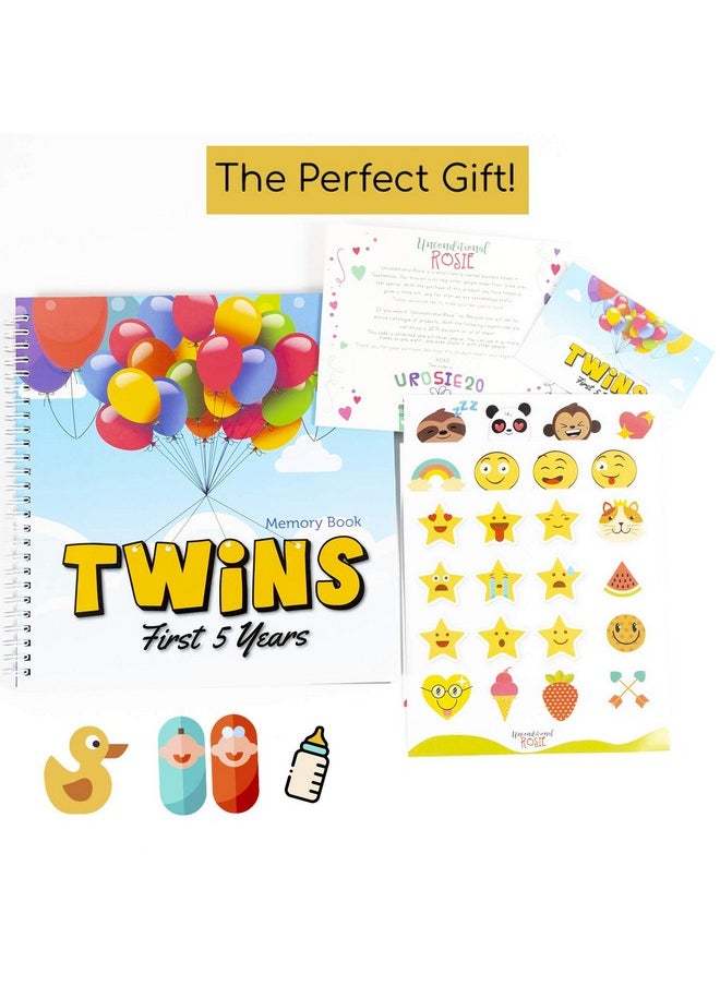 The Adventure Edition | Twins First 5 Years Memory Book With Stickers | Baby 1St Year Milestone Photo Album For Mom & Dad | Newborn Hard Cover Journal | Babies Personalized Keepsake Scrapbook Diary