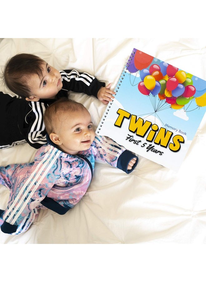 The Adventure Edition | Twins First 5 Years Memory Book With Stickers | Baby 1St Year Milestone Photo Album For Mom & Dad | Newborn Hard Cover Journal | Babies Personalized Keepsake Scrapbook Diary