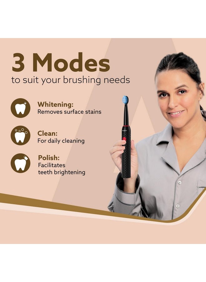 Royal Sonic Electric Toothbrush For Adults With 3 Modes, 19000 Strokes Per Minute, 2 Brush Heads, Dupont Soft Nylon Bristles, Rechargeable Lasting Up To 25 Days, Power Toothbrush, Black