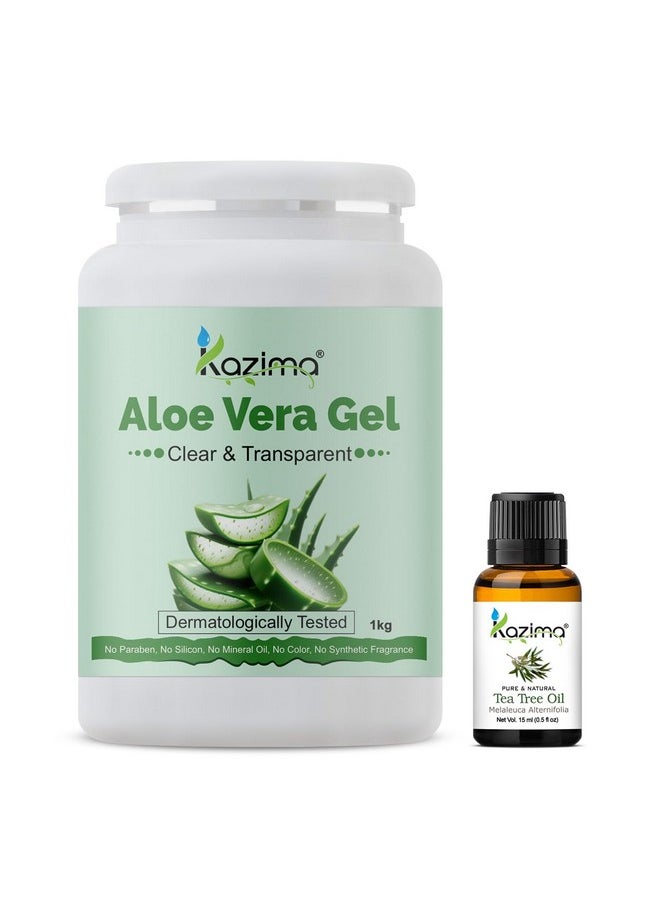 Combo Of Aloe Vera Gel 1Kg & Tea Tree Essential Oil 15Ml - 100% Pure & Natural For Skin, Face, Acne Scars, Hair, Moisturizer & Dark Circles (Combo Of 2)