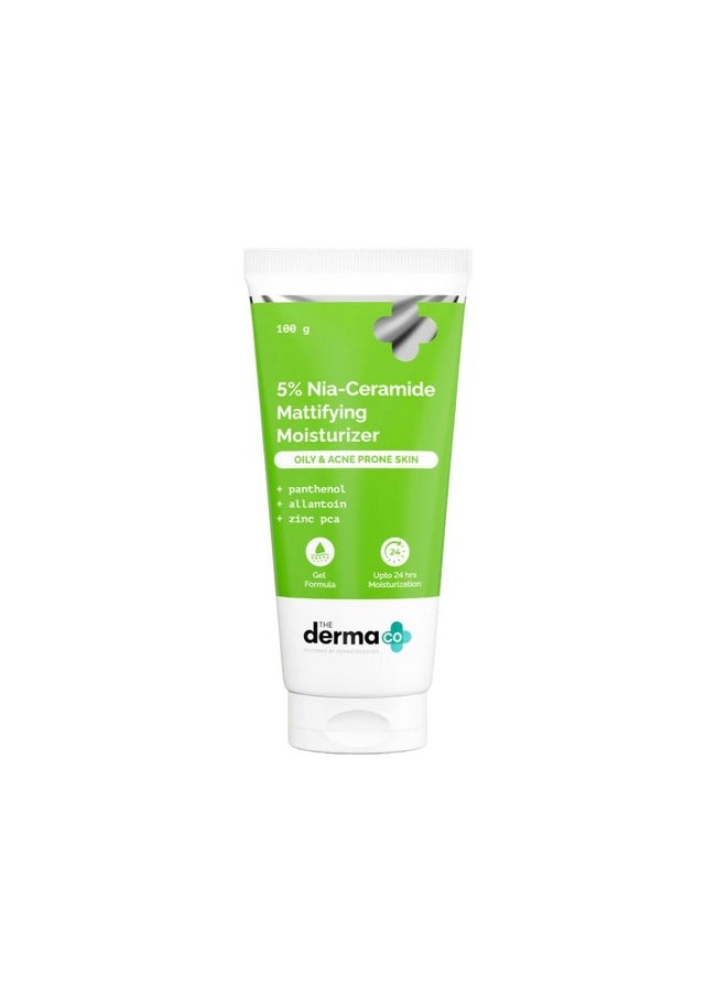 . 5% Nia-Ceramide Mattifying Moisturizer | For Oily To Acne Prone Skin | 5% Niacinamide, 2% Ceramide | 24 Hrs. Moisturization | Panthenol, Allantoin & Zinc Pca | Oil-Free Moisturizer -100G