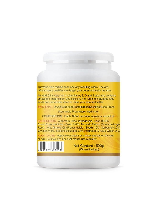 Aloe Turmeric Gel With Pure Aloe Vera, Turmeric & Vitamin A, B, D, E For Face, Skin & Hair - Moisturizing, Skin Brightening, Acne Scars, Wrinkles, Sunburn & Dark Circles (500 Gram)