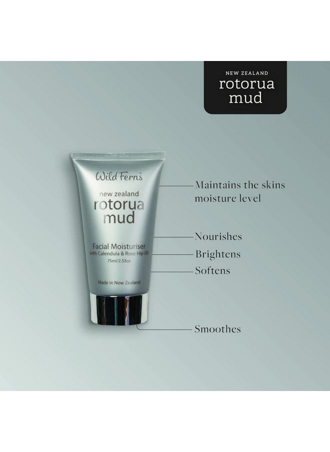 Rotorua Mud Moisturiser With Calendula & Rose Hip Oil -75 Ml | Ideal For Dry & Acne-Prone Skin| Oil-Free & Non-Sticky | Natural Cold Cream For Glowing Skin | Helps In Skin Hydrating & Brightening | Lightweight & Fast Absorbing Winter Cream For Men & Women