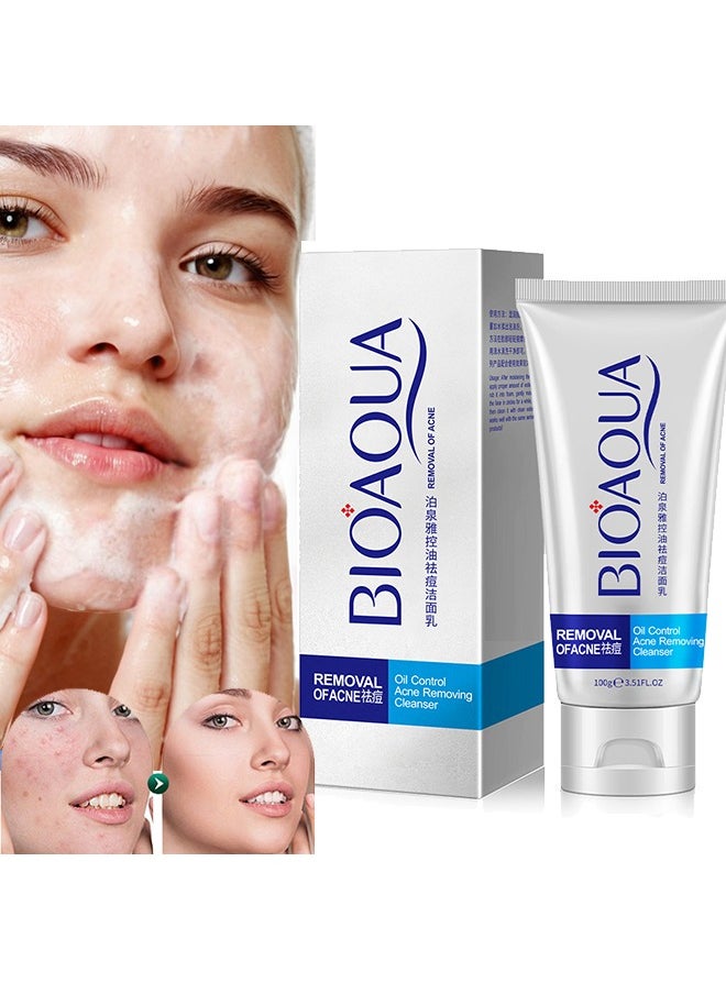 Removal of Acne, Oil Control Acne Removing Cleanser, Gentle care, clean skin dirt, skin fine and smooth, smooth and soft, soft skin after use, Anti Acne Treatment Facial Cleanser 100g