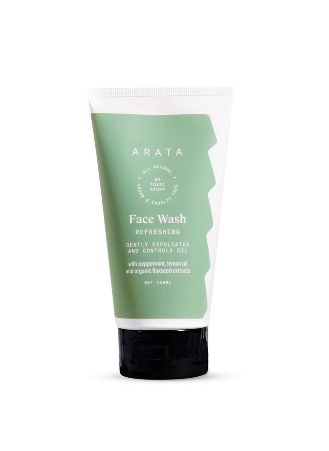 Refreshing & Hydrating Face Wash 150Ml | With Peppermint, Lemon Oil & Flax Seed Extracts | For Dry, Oily, Sensitive Skin | Detoxifies, Gently Exfoliates, Controls Oil And Dirt | For Women & Men