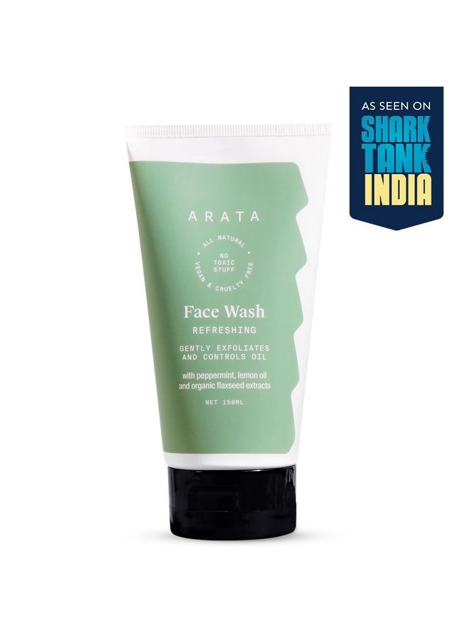 Refreshing & Hydrating Face Wash 150Ml | With Peppermint, Lemon Oil & Flax Seed Extracts | For Dry, Oily, Sensitive Skin | Detoxifies, Gently Exfoliates, Controls Oil And Dirt | For Women & Men