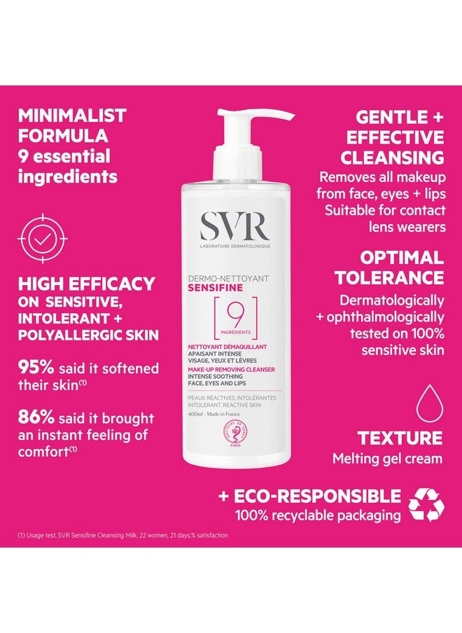 Sensifine Soothing Cleanser & Makeup Remover For Face, Eyes And Lips - Gentle Melting Gel Cream That Leaves The Skin Clean, Soft & Comfortable. Specifically Designed For Sensitive Skin, 13.5 Fl.Oz