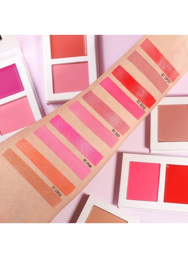 Blush For Cheeks, Highly Pigmented Soft Matte Cream Blusher Palette, Two Tone Blendable Creme & Powder Mineral Blush, Smooth Long Wear Moisturizing Rosy Glow Blushes Natural Looking, Vegan (Tipsy 01#)