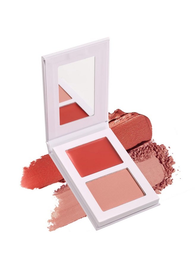 Blush For Cheeks, Highly Pigmented Soft Matte Cream Blusher Palette, Two Tone Blendable Creme & Powder Mineral Blush, Smooth Long Wear Moisturizing Rosy Glow Blushes Natural Looking, Vegan (Tipsy 01#)
