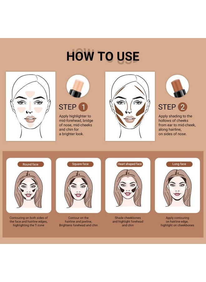 4 Color Contour Stick Makeup Set Concealer Bronzer Stick Cream Contour Palette Contour Contouring Makeup Kit For Beginner Face Highlighter Makeup Stick Liquid Contour Contorno Maquillaje 02+03