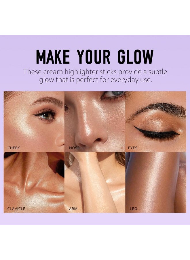 2 Colors Highlighter Stick, Shimmer Cream Powder, Lasting Glow Finish, Creamy Self Sharpening Crayon Highlighter