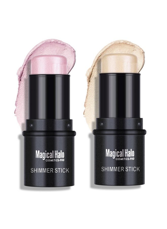 2 Colors Highlighter Stick, Shimmer Cream Powder, Lasting Glow Finish, Creamy Self Sharpening Crayon Highlighter
