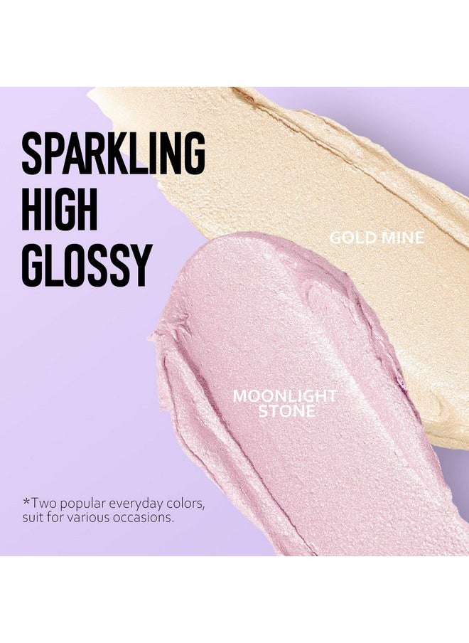 2 Colors Highlighter Stick, Shimmer Cream Powder, Lasting Glow Finish, Creamy Self Sharpening Crayon Highlighter