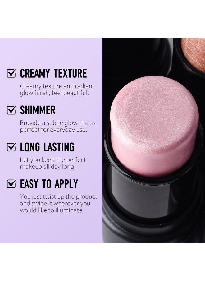 2 Colors Highlighter Stick, Shimmer Cream Powder, Lasting Glow Finish, Creamy Self Sharpening Crayon Highlighter