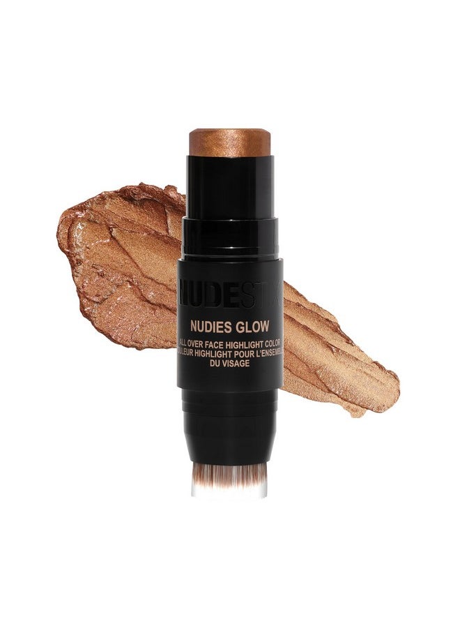 Nudies Glow Cream Highlighter Bronze + Glow 3-In-1 All Over Face Colour For Eyes, Cheeks, Lips W/Blending Brush (Brown Sugar Baby)