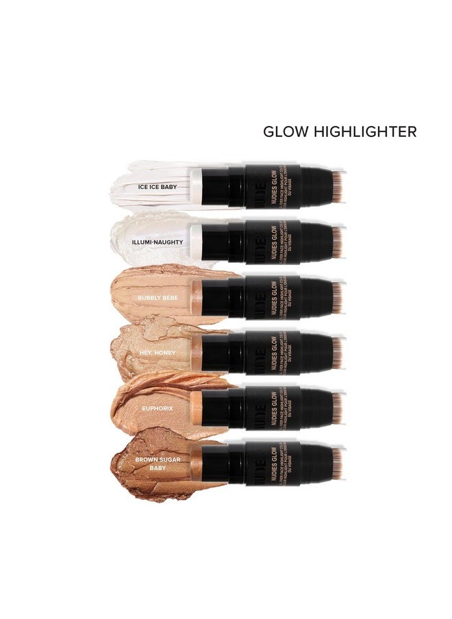 Nudies Glow Cream Highlighter Bronze + Glow 3-In-1 All Over Face Colour For Eyes, Cheeks, Lips W/Blending Brush (Brown Sugar Baby)