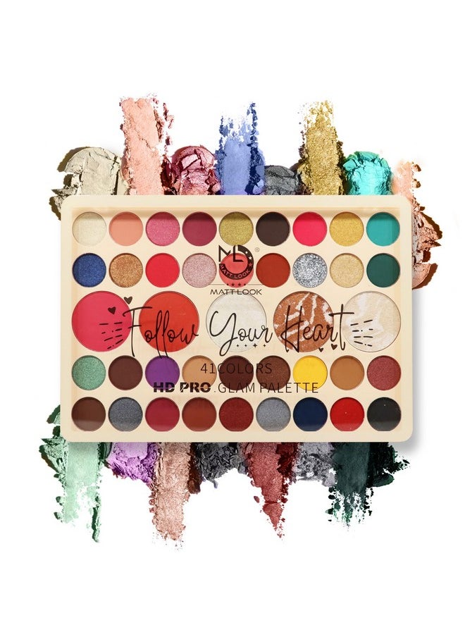 41 Colors Hd Pro Glam Palette|Multi-Purpose|Bright Vibrant Colors|Water Proof Formula|Easy To Use & Blend|One Stroke Application|Eye Shadows & Highlighters In 1 Palette- 41.6 Gm Multicolor