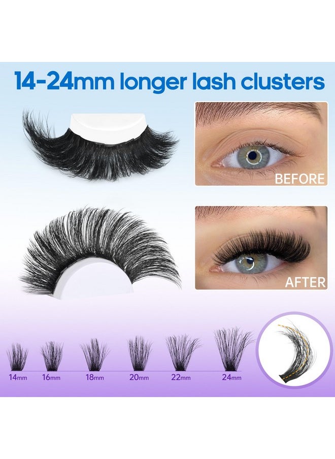 14-24Mm Fluffy Lash Extension Kit Long Cluster Lashes Volume D Curl Eyelash Extension Kit Wispy Individual Lashes With Waterproof Lash Bond And Seal Glue, Lash Tweezers For Beginners (100D, 280Pcs)