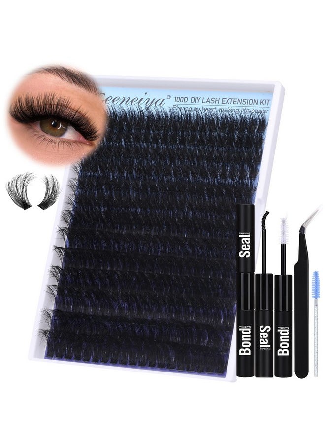 14-24Mm Fluffy Lash Extension Kit Long Cluster Lashes Volume D Curl Eyelash Extension Kit Wispy Individual Lashes With Waterproof Lash Bond And Seal Glue, Lash Tweezers For Beginners (100D, 280Pcs)