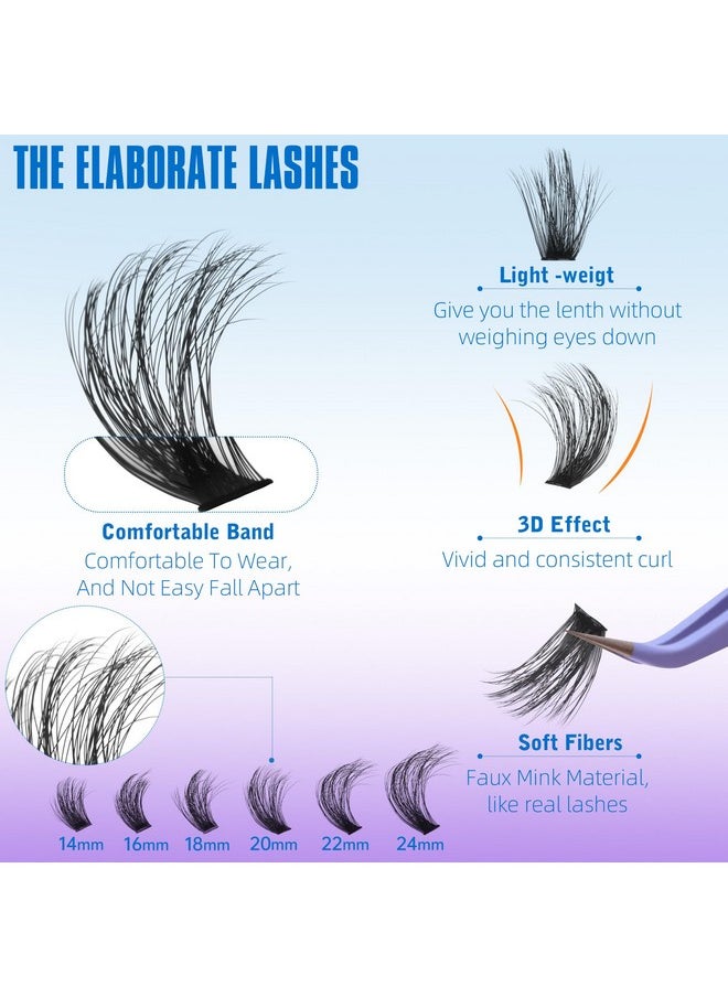 14-24Mm Fluffy Lash Extension Kit Long Cluster Lashes Volume D Curl Eyelash Extension Kit Wispy Individual Lashes With Waterproof Lash Bond And Seal Glue, Lash Tweezers For Beginners (100D, 280Pcs)
