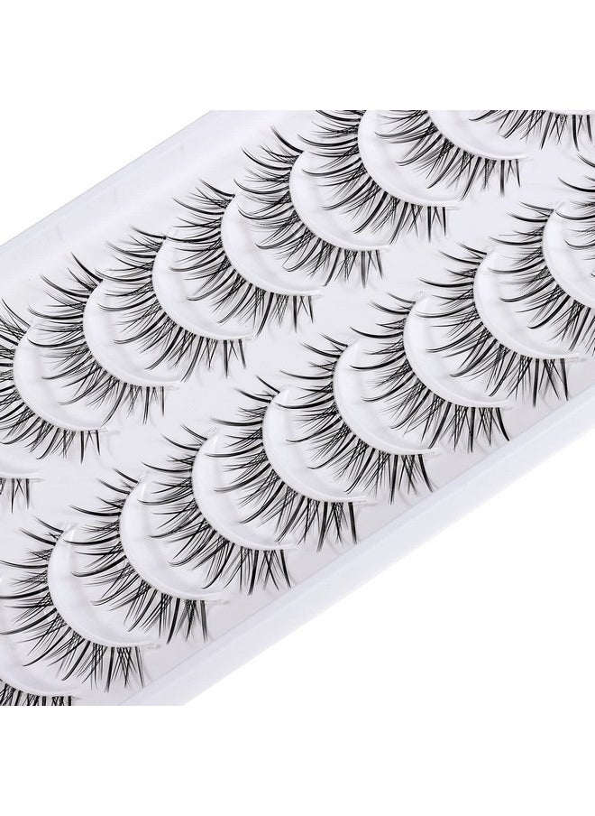 Ashes Natural Look Japanese Anime Lashes Korean Asian Wispy Spiky Lashes With Clear Band Short Fake Eyelash 10 Pairs Pack By Outopen