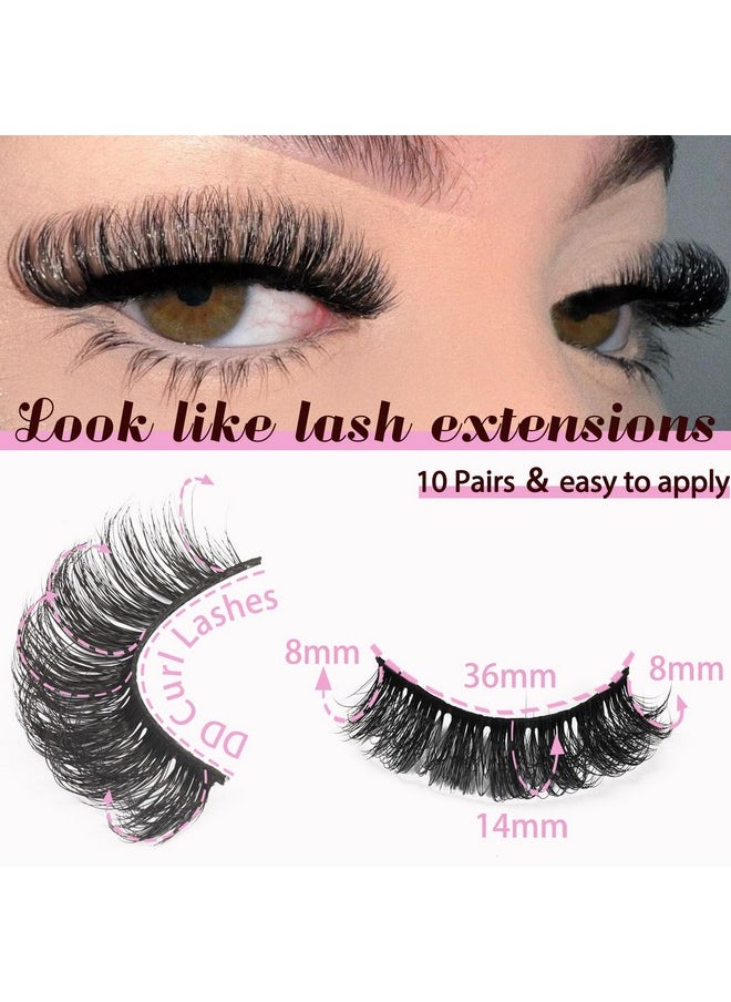 Eyelashes Dd Curl Russian Strip Lashes Wispy False Eyelashes That Like Lash Extensions 10 Pairs Soft Fake Lashes Pack (D03)