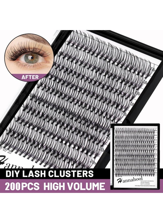 200Pcs 20Roots Individual False Lashes Mixed 8-10-12-14Mm/9-11-13-15Mm/10-12-14-16Mm/16-18Mm/18-20Mm 0.07 Thickness Natural Cluster Lashes Makeup Volume Eye Lashes Extensions (18+20Mm)