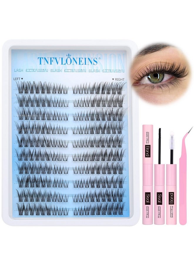 Wispy Lash Extension Kit Left&Right Eyelash Extension Kit Natural Lash Clusters Kit 180Pcs Cluster Eyelash Extensions Kit C Curl Individual Lashes With Bond And Seal And Tweezers