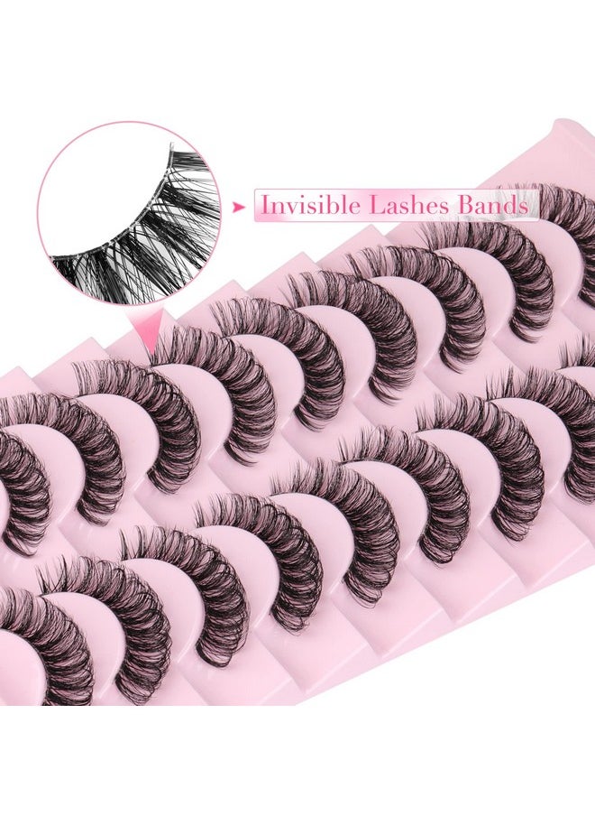 Natural Lashes Russian Strip Eyelashes False Wispy Fluffy D Curl Fake Eye Lashes Cat Eye Short Faux Mink Eyelashes Pack Lashes Look Like Lash Extensions 10 Pairs