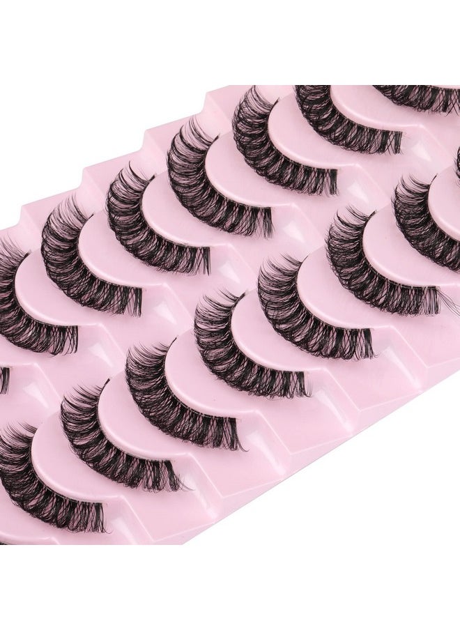 Natural Lashes Russian Strip Eyelashes False Wispy Fluffy D Curl Fake Eye Lashes Cat Eye Short Faux Mink Eyelashes Pack Lashes Look Like Lash Extensions 10 Pairs