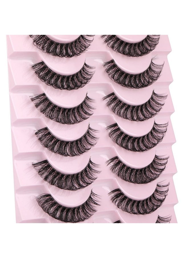 Natural Lashes Russian Strip Eyelashes False Wispy Fluffy D Curl Fake Eye Lashes Cat Eye Short Faux Mink Eyelashes Pack Lashes Look Like Lash Extensions 10 Pairs