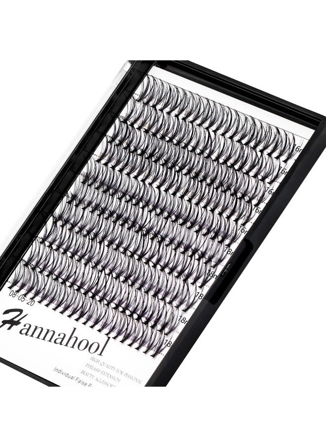 200Pcs 20Roots Individual False Lashes Mixed 8-10-12-14Mm/9-11-13-15Mm/10-12-14-16Mm/16-18Mm/18-20Mm 0.07 Thickness Natural Cluster Lashes Makeup Volume Eye Lashes Extensions (16+18Mm)