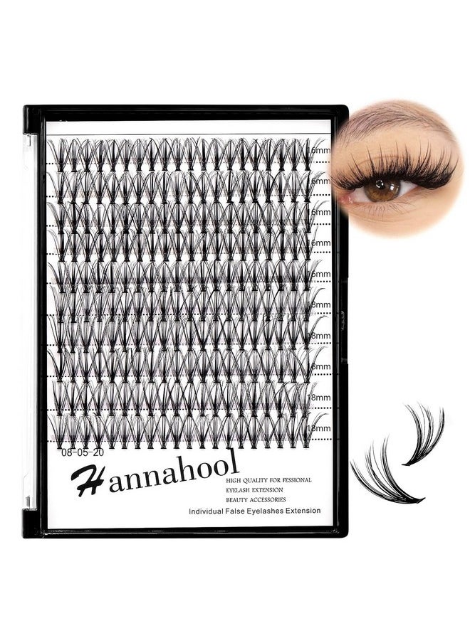 200Pcs 20Roots Individual False Lashes Mixed 8-10-12-14Mm/9-11-13-15Mm/10-12-14-16Mm/16-18Mm/18-20Mm 0.07 Thickness Natural Cluster Lashes Makeup Volume Eye Lashes Extensions (16+18Mm)