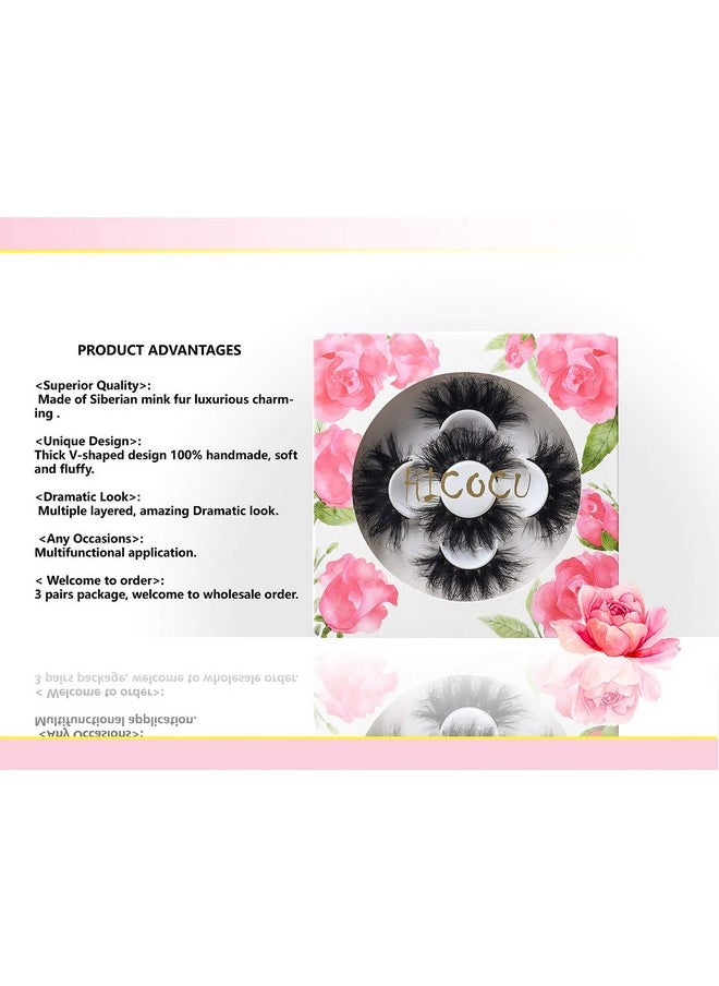 25Mm Lashes Mink 3 Pairs False Eyelashes Dramatic Look Lashes 25Mm Set Pack 3D Lashes Long Volume Mink Eyelashes(Wys-Shd-3)