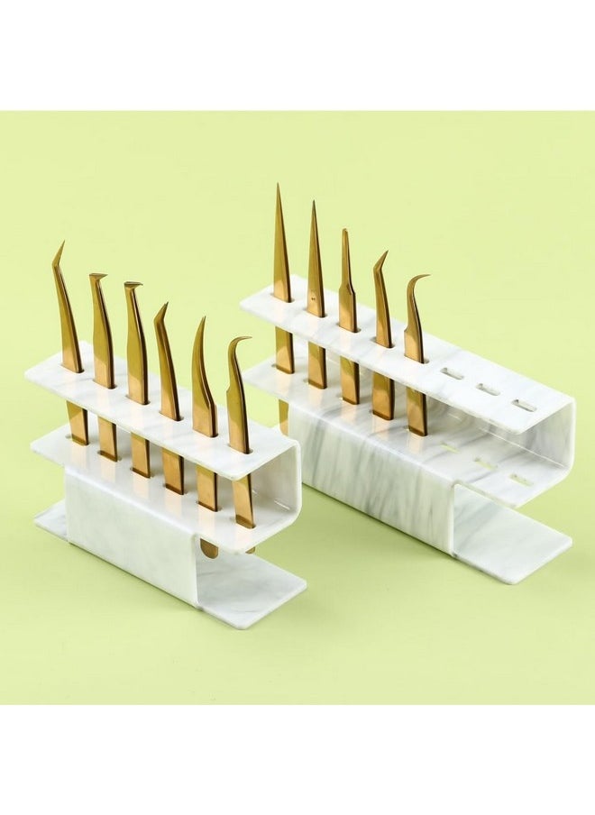 Acrylic Tweezers Holder, 6 Holes Tweezers Stand Display Organizer For Eyelash Extension Supplies Accessories Grafting Beauty Tools (6 Holes Marble White)