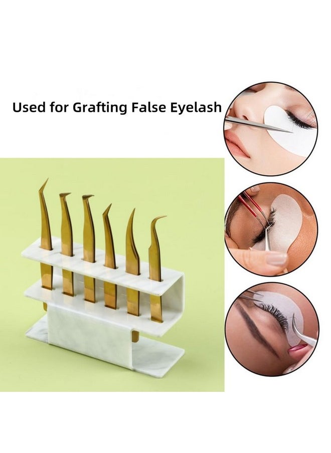 Acrylic Tweezers Holder, 6 Holes Tweezers Stand Display Organizer For Eyelash Extension Supplies Accessories Grafting Beauty Tools (6 Holes Marble White)