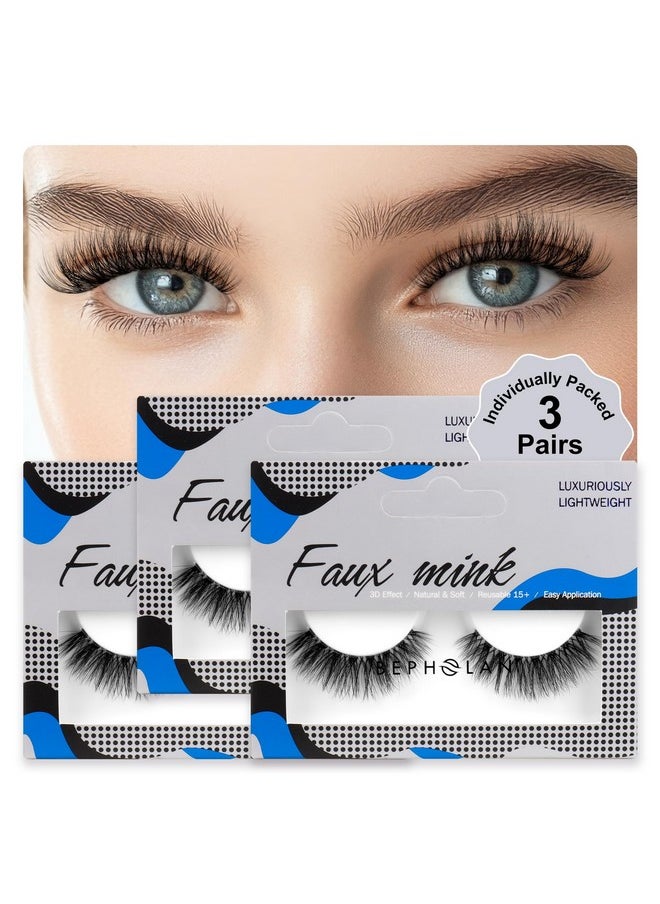 S Natural Look False Lashes - Bepholan Fake Eyelashes 5D Super Fluffy False Eyelashes Clear Band Wispy Lashes 3-Pack Faux Mink Lashes,Xmz91