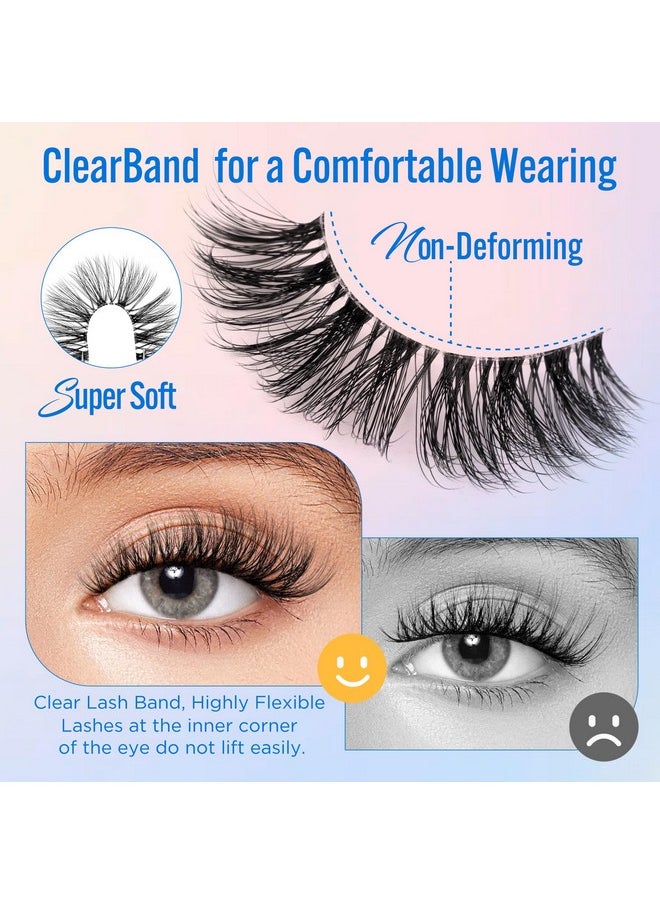 S Natural Look False Lashes - Bepholan Fake Eyelashes 5D Super Fluffy False Eyelashes Clear Band Wispy Lashes 3-Pack Faux Mink Lashes,Xmz91