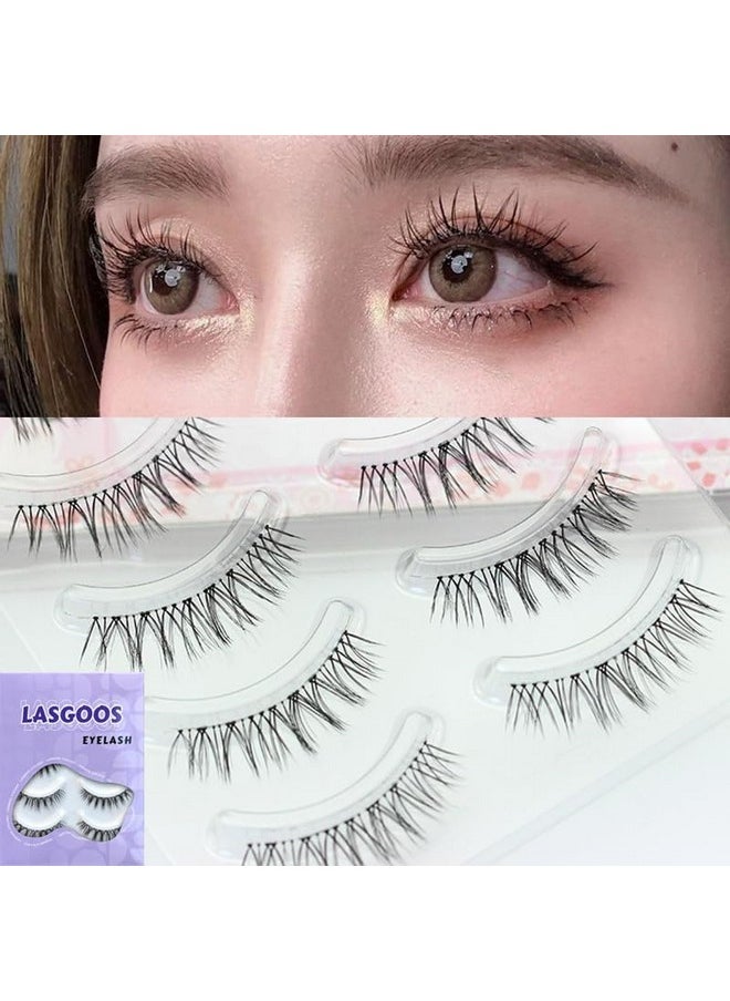 Fake Eyelashes Natural Look False Eye Lashes Daily Strip Cross Clear Band 5-7Mm Cross Cute Lashes Invisible Band Lash For Wedding Daily Work Eye Makeup 5 Pairs W7