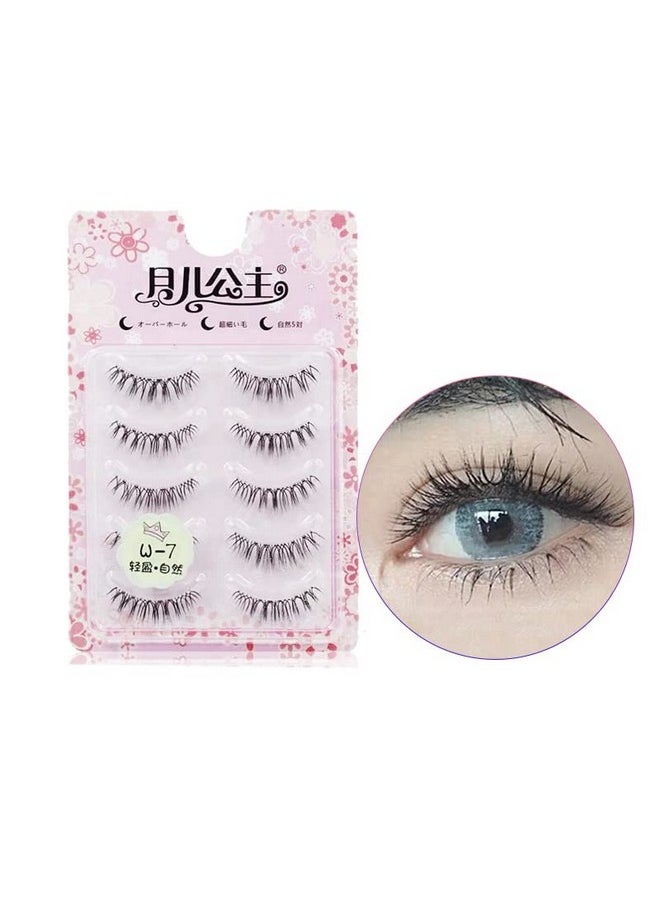 Fake Eyelashes Natural Look False Eye Lashes Daily Strip Cross Clear Band 5-7Mm Cross Cute Lashes Invisible Band Lash For Wedding Daily Work Eye Makeup 5 Pairs W7