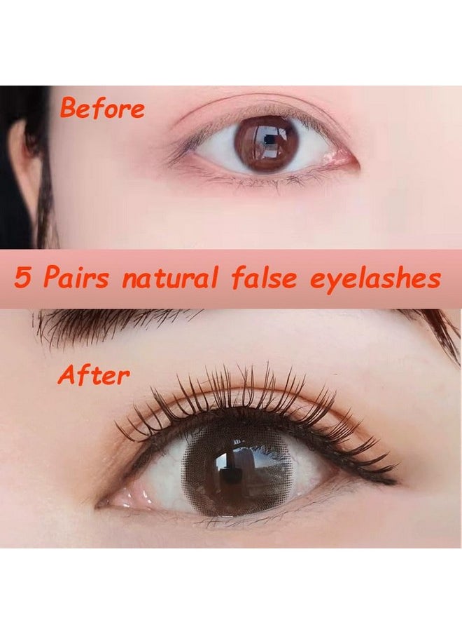 Fake Eyelashes Natural Look False Eye Lashes Daily Strip Cross Clear Band 5-7Mm Cross Cute Lashes Invisible Band Lash For Wedding Daily Work Eye Makeup 5 Pairs W7