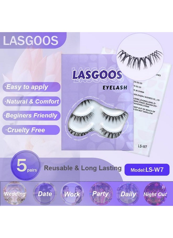 Fake Eyelashes Natural Look False Eye Lashes Daily Strip Cross Clear Band 5-7Mm Cross Cute Lashes Invisible Band Lash For Wedding Daily Work Eye Makeup 5 Pairs W7