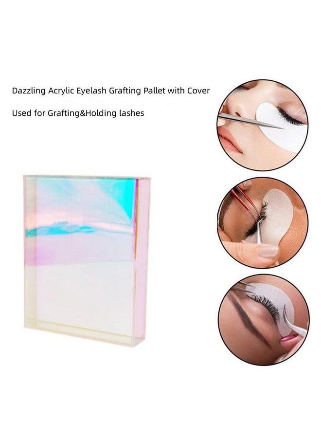 Eyelash Grafting Pallet With Cover, Dust-Proof Acrylic Lash Tile Holder, Dazzling Eyelash Extensions Storage Gasket Pads For Beauty Artist Salon (Dazzling L)