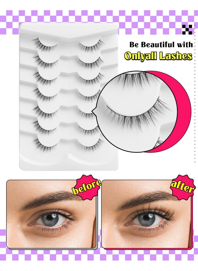 Natural Lashes Wispy Lashes Natural Look False Eyelashes Natural Flared Eyelashes False Eye Lashes Soft Fluffy Lashes 7 Pairs Hf50-Short Lashes