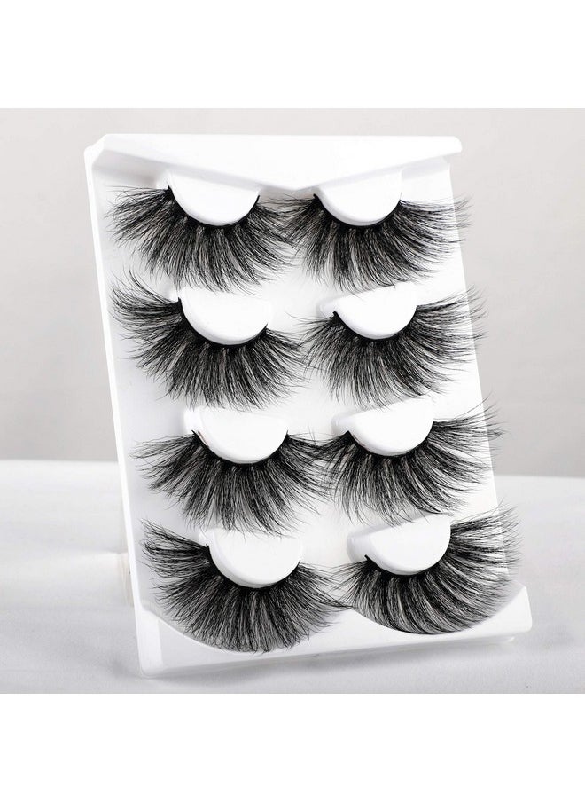 25Mm Lashes False Eyelashes Long Dramatic Faux Mink Fake Eye Lashes Thick Cross Fluffy Volume 4 Pairs Pack