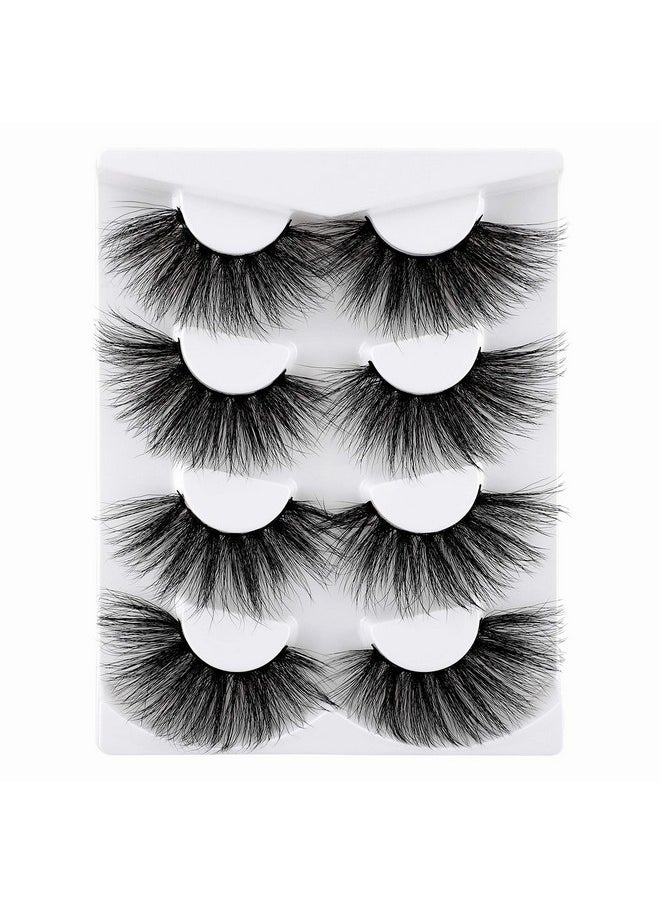 25Mm Lashes False Eyelashes Long Dramatic Faux Mink Fake Eye Lashes Thick Cross Fluffy Volume 4 Pairs Pack