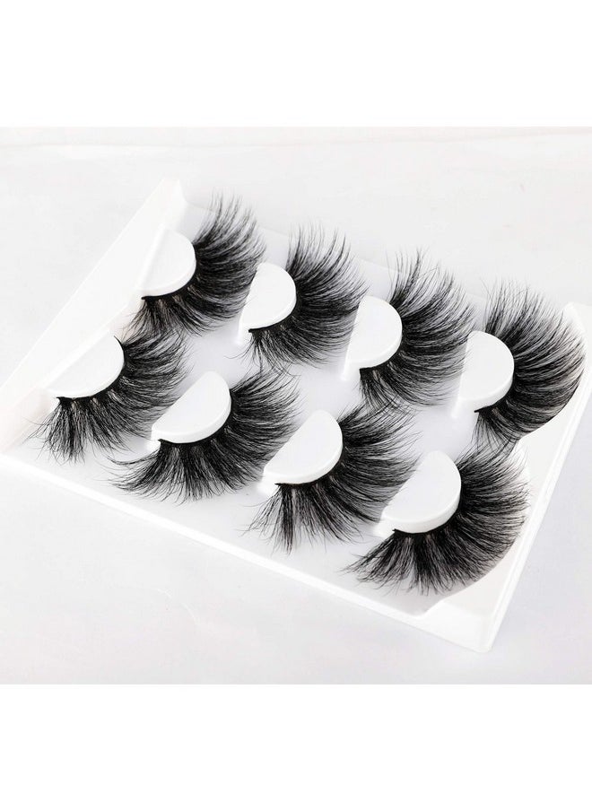 25Mm Lashes False Eyelashes Long Dramatic Faux Mink Fake Eye Lashes Thick Cross Fluffy Volume 4 Pairs Pack