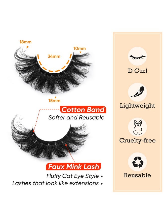 False Lashes Fluffy Mink Eyelashes 18Mm Lashes Pack 8D Mink Curly Faux Mink Lashes Volume Dramatic Lashes 8 Pairs