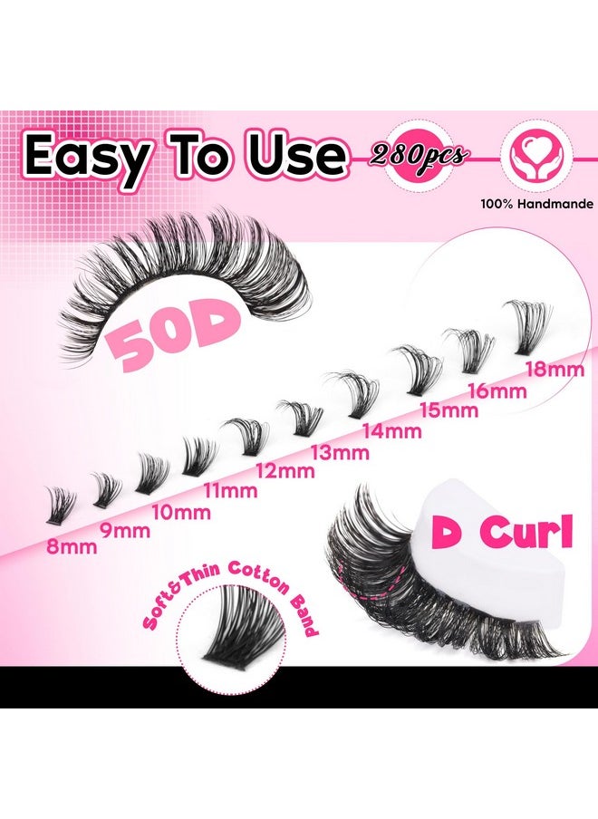 Lash Clusters 280 Pcs Wispy Lash Clusters D Curl 8-18 Mm Mix Volume Thick Eyelash Clusters 50D Long Individual Eyelash Diy Lash Extensions At Home(0.07D 50D)